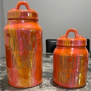 RAE DUNN “CROW’S BONES & FRIGHT NIGHT” IRIDESCENT HALLOWEEN CANISTERS